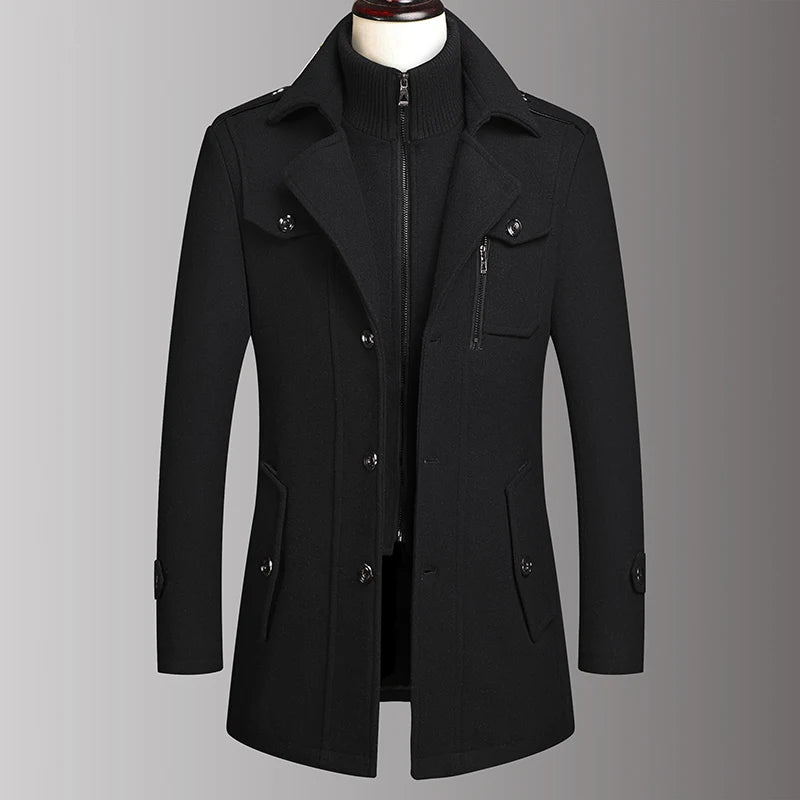 Men's Double Collar Wool Coat