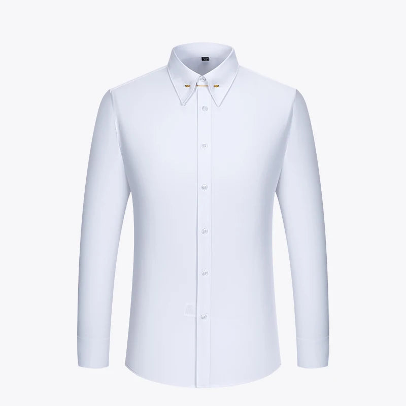 Embroidered French Cufflinks Men's Long-Sleeve Shirt with Collar Pins