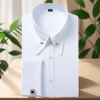 Embroidered French Cufflinks Men's Long-Sleeve Shirt with Collar Pins