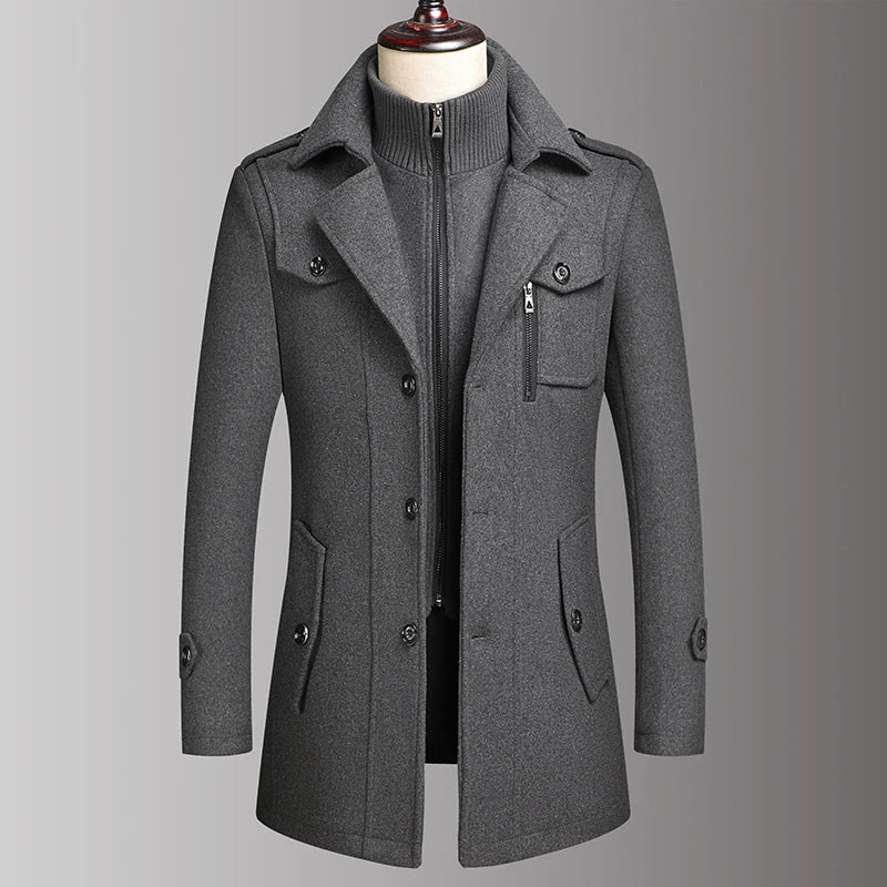 Men's Double Collar Wool Coat