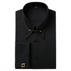 Embroidered French Cufflinks Men's Long-Sleeve Shirt with Collar Pins