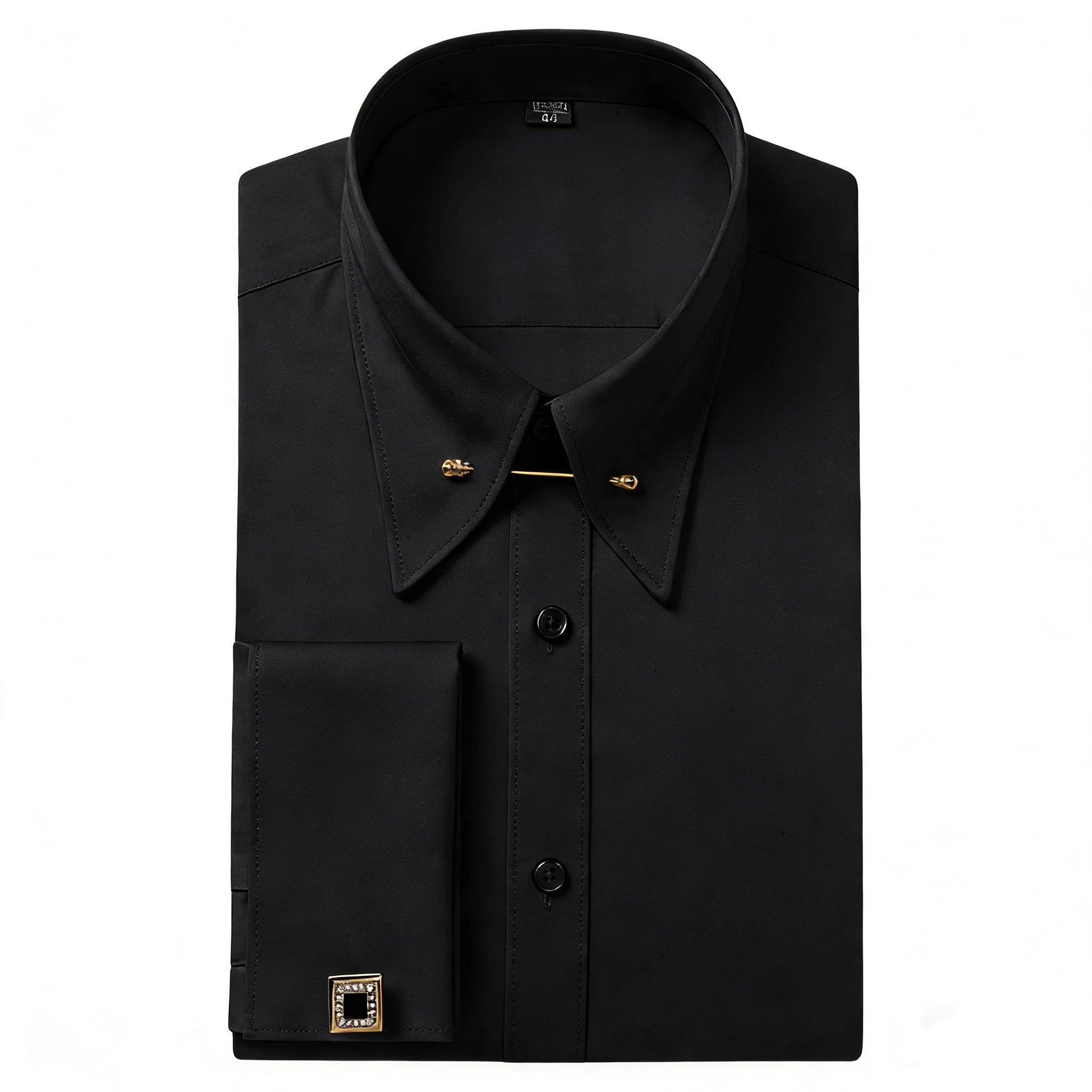 Embroidered French Cufflinks Men's Long-Sleeve Shirt with Collar Pins